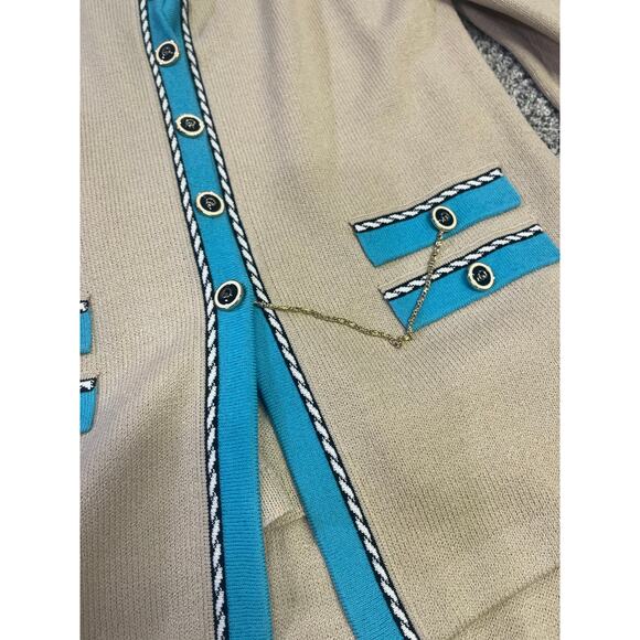 VTG ST. John Collection Marie Gray USA Sz 12 1990s Skirt Suit Tan/Blue Old Money - Picture 4 of 14